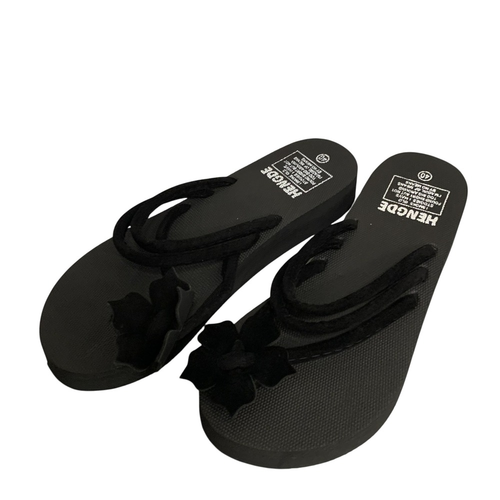 Hengde Womens Flip Flop Sandals Size US 9 EU 40 Black Floral Beach Summer - Picture 1 of 4